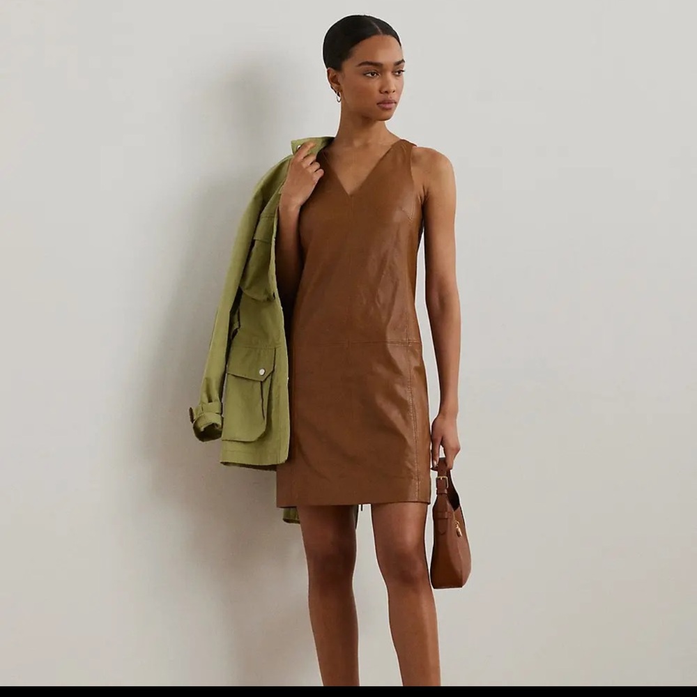 Lauren, Ralph Lauren black label lambskin leather shift dress new with tags
